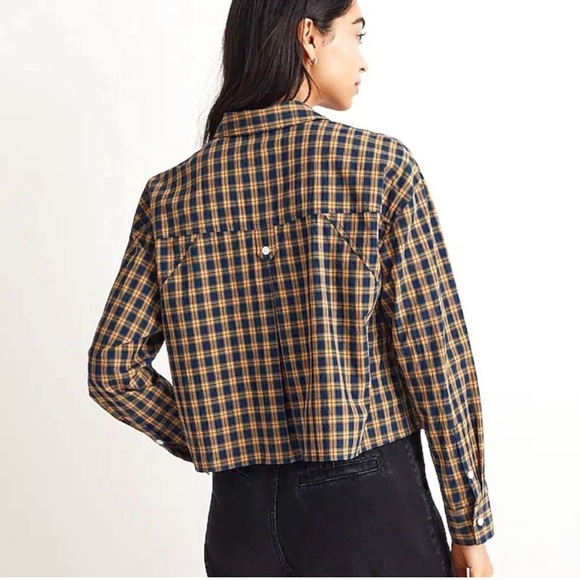 NWT Madewell The Signature Poplin Crop Plaid Shirt in Indigo Plaid Medium - Picture 4 of 7